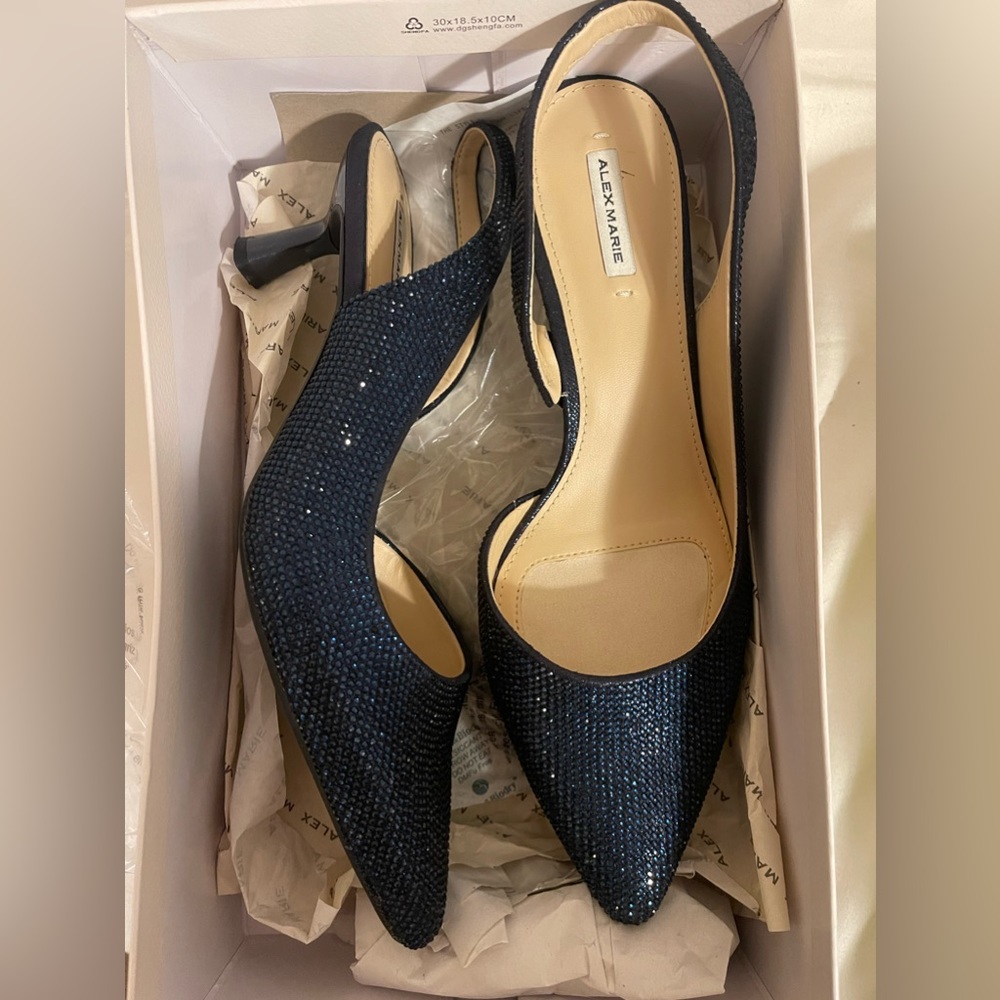 Alex Marie navy blue studded kitten heels